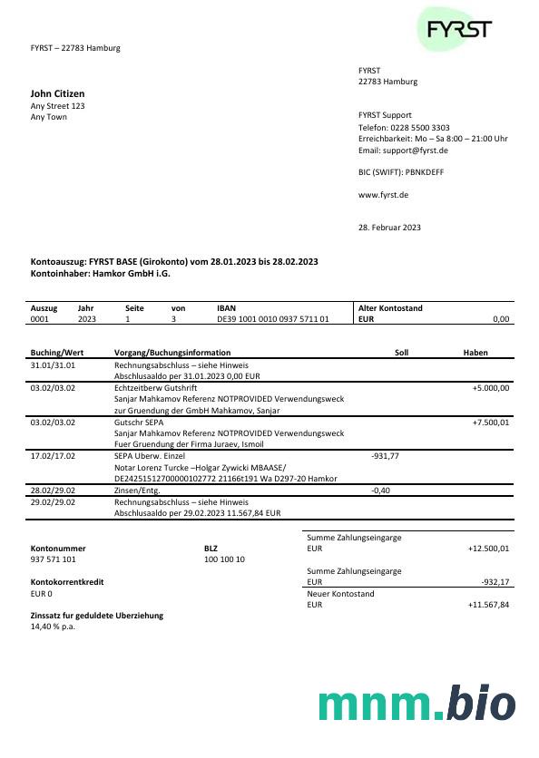 Niemcy Freisinger Bank eG oświadczenie 2 strony